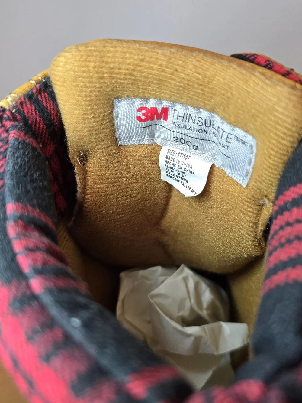 Toddler Waterproof Winter Duck Boots in Tan and Plaid. 9T/10T